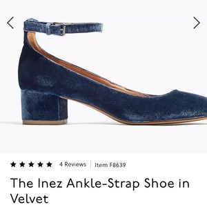 Madewell The Inez Ankle-Strap in Blue Velvet size 6